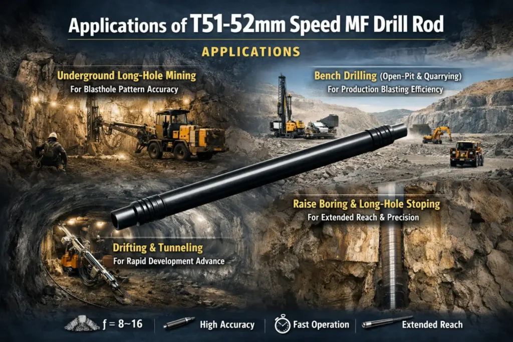 Applications of T51-52mm Speed MF Drill Rod