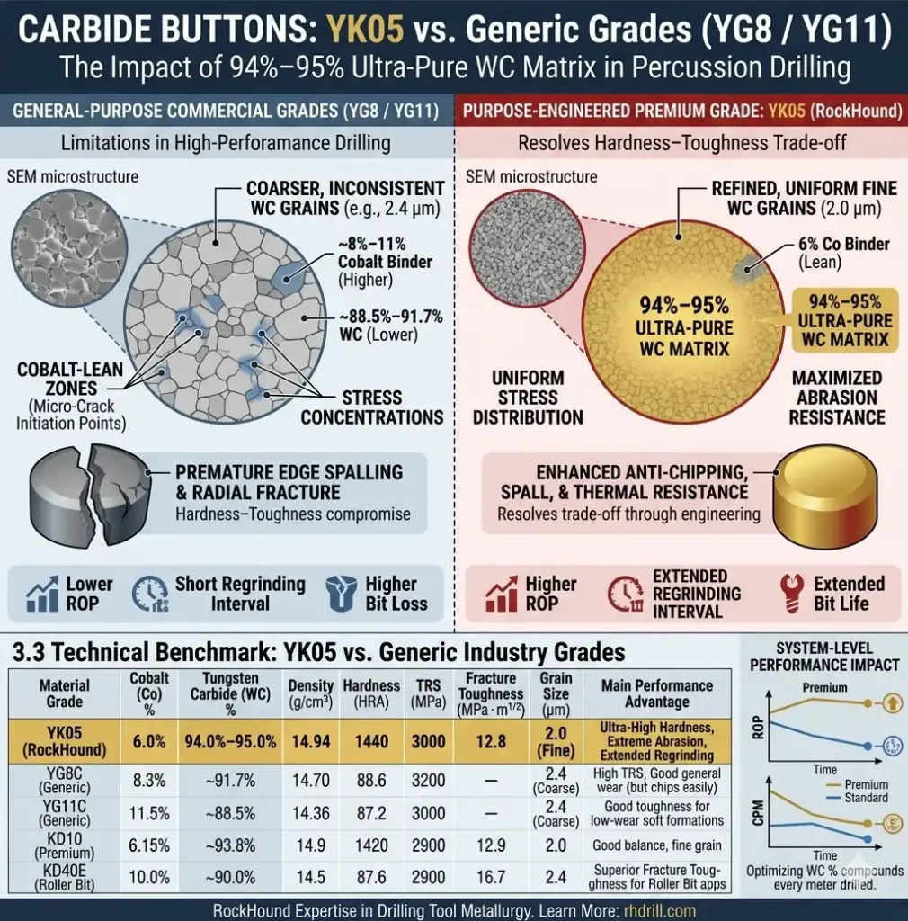 BOTONES DE CARBURO YK05 frente a calidades genéricas (YG8 YG11)