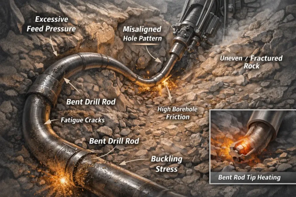 Flexión y desviación axial de la barra de perforación