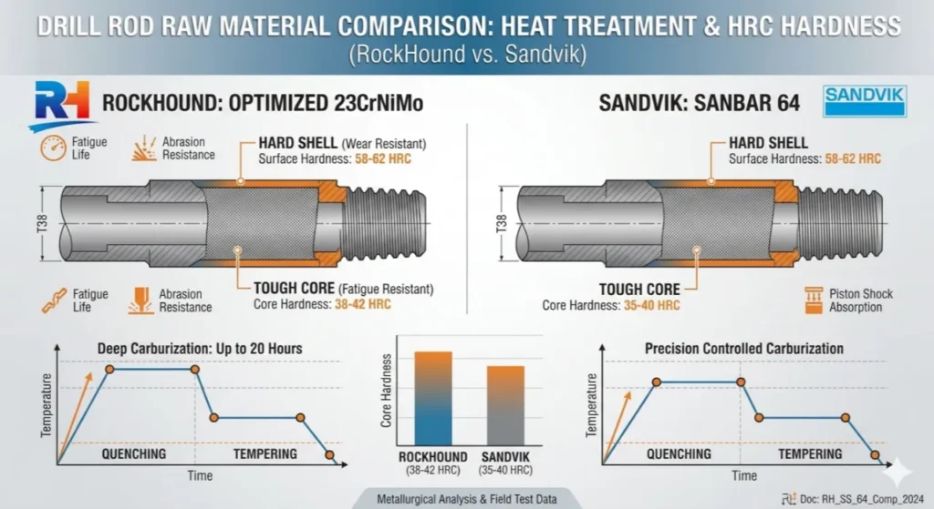 Comparación de materiales de barras de perforación-23CrNiMo vs Sanbar64